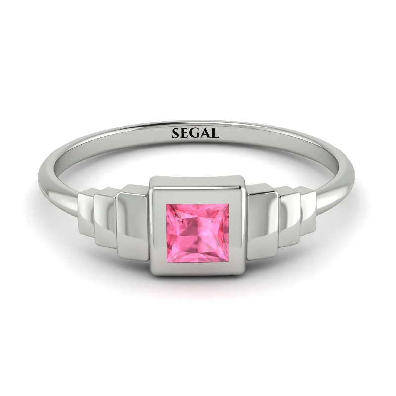 Solitaire Diamond Rings-Geometric Princess Cut Pink Moissanite Ring - Everleigh No. 803