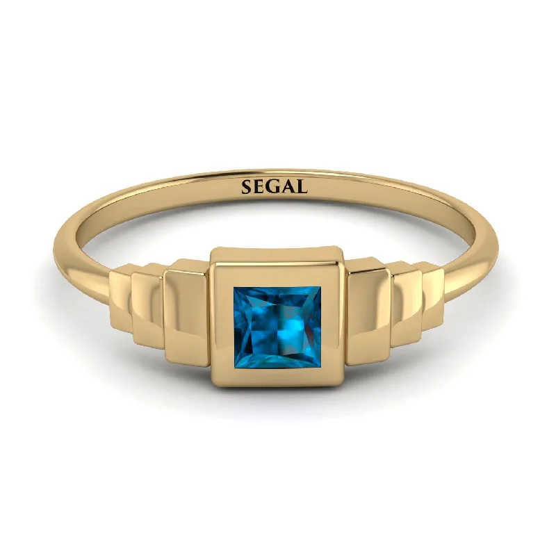 Gold Wedding Bands for Women-Geometric Princess Cut Blue Topaz Ring - Everleigh No. 501