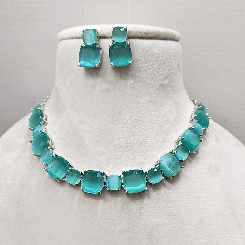 Vintage Chain Necklaces-Exotica Collection American Diamond Mint Green Necklace Set