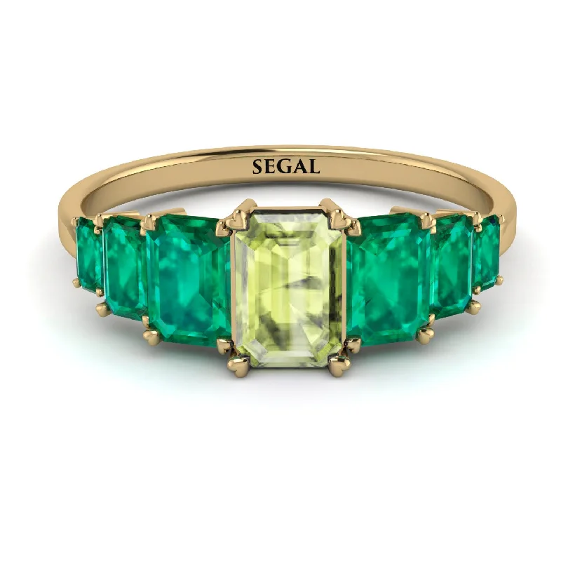 Affordable Engagement Rings-Emerald Cut Peridot Geometrical Ring - Briella No. 704