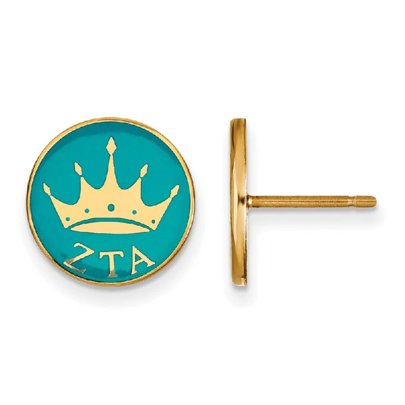 Stylish Earrings for Brides-14K Plated Silver & Enamel Zeta Tau Alpha Crown Post Earrings