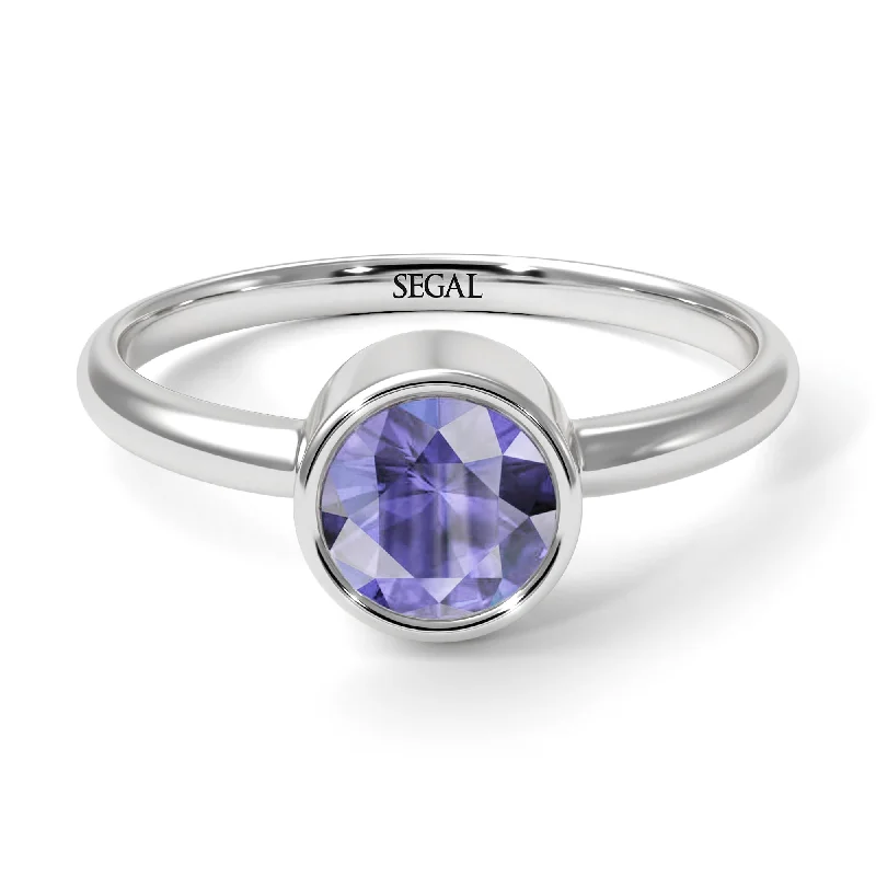 Custom Silver Rings-Solitaire Bezel Tanzanite Ring - Emerson No. 203