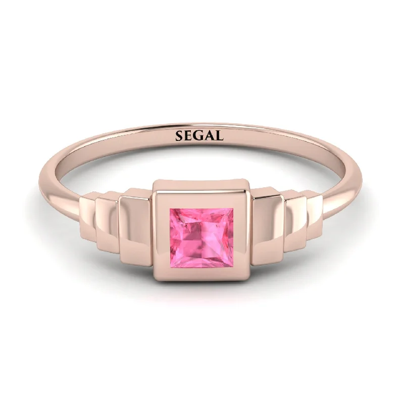 Personalized Birthstone Rings-Geometric Princess Cut Pink Moissanite Ring - Everleigh No. 802