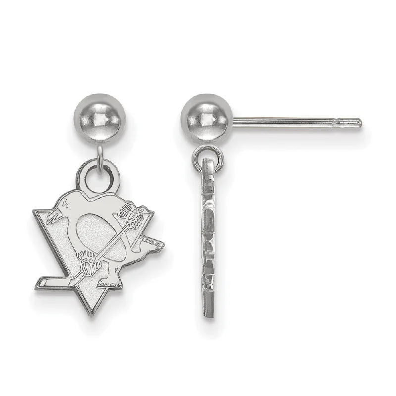 Affordable Gold Earrings-14k White Gold NHL Pittsburgh Penguins XS Ball Dangle Post Earrings