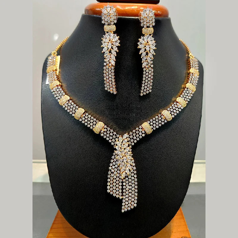 Gold and Silver Necklaces-Jain Jewellers  Gold Plated  AD Necklace Set