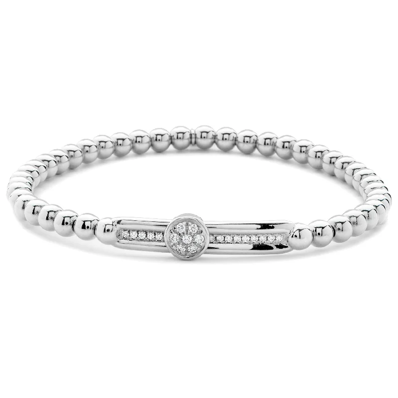 Personalized Beaded Bracelets-Hulchi Belluni Stretch Bracelet with a Single Pave Diamond Moveable Station White Gold