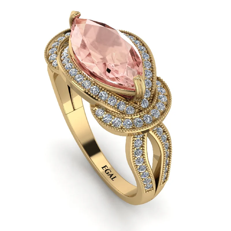 Classic Gemstone Rings-Milgrain Marquise Morganite Engagement Ring - Marley No. 901