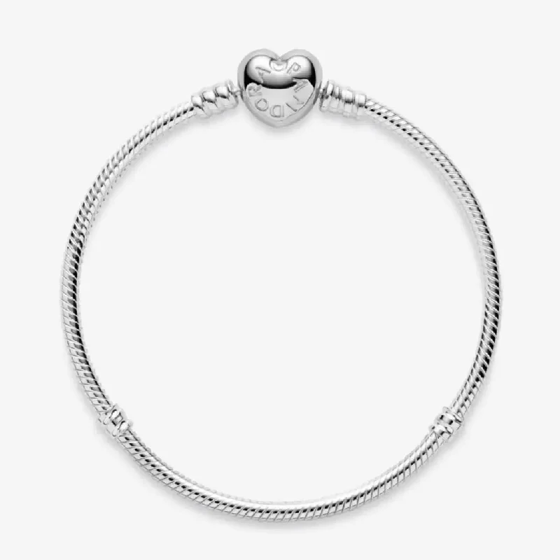 Classic Silver Wedding Bracelets-Pandora Moments Heart Clasp Snake Chain Bracelet