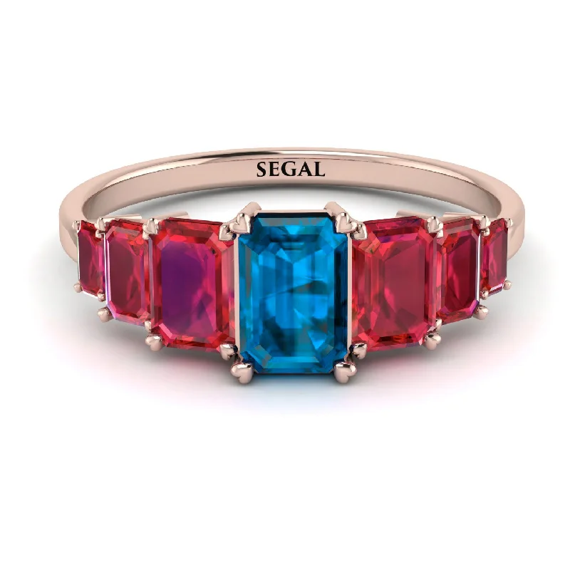 Colorful Wedding Rings-Emerald Cut Blue Topaz Geometrical Ring - Briella No. 511