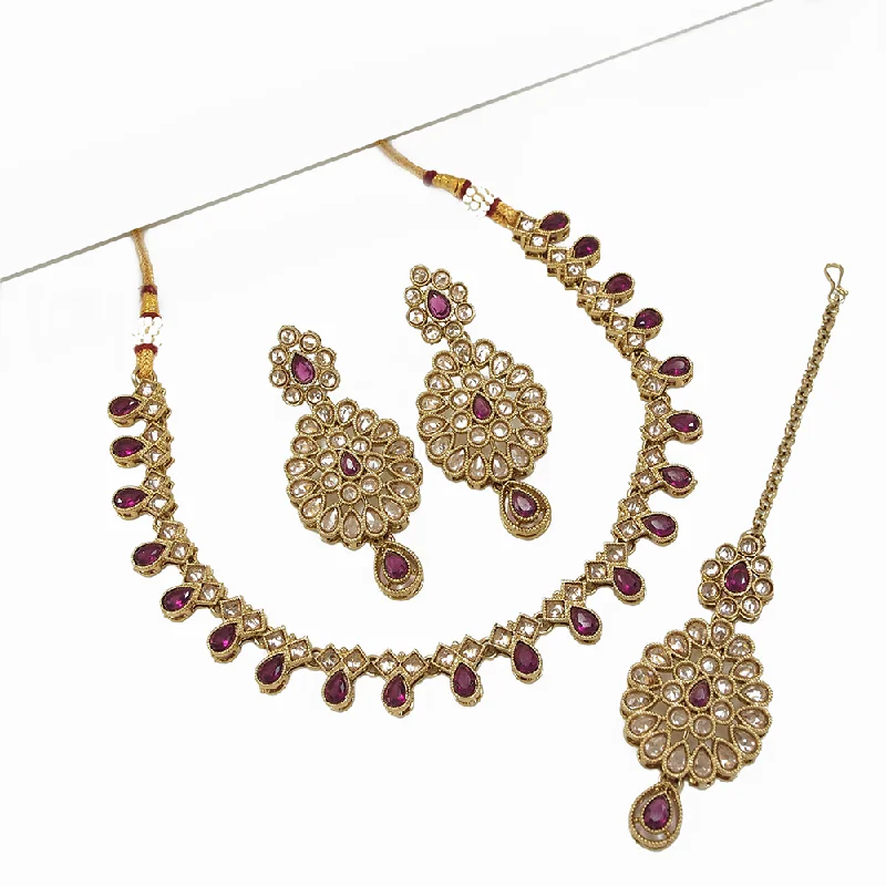 Luxury Diamond Necklaces-Mangalmani Jewels Gold Plated Crystal Stone And Beads Necklace Set