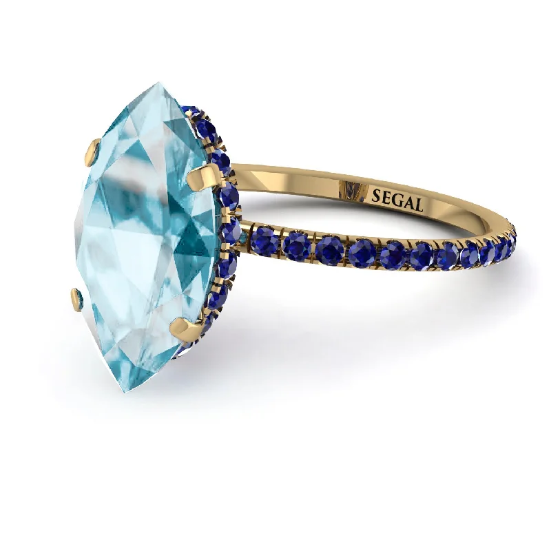 Bohemian Style Rings-Hidden Halo Marquise Aquamarine Engagement Ring - Journey No. 413