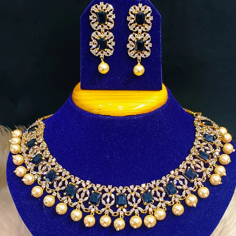 Customizable Chain Necklaces-Jain Jewellers Gold Plated AD Stone Choker Necklace Set