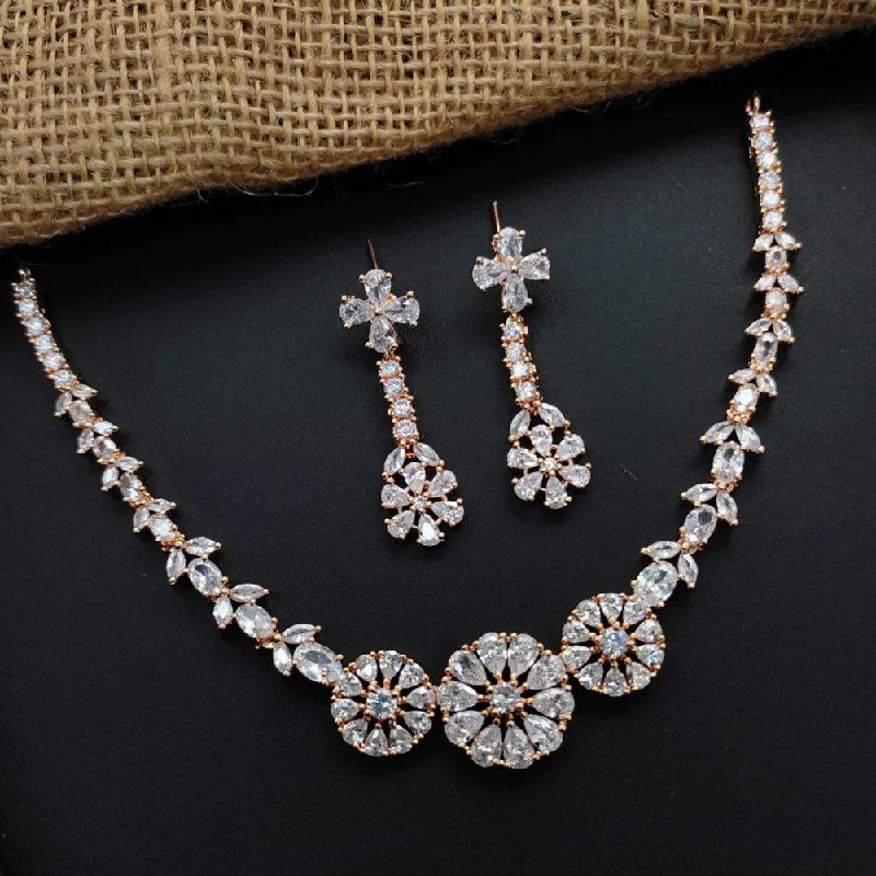 Classic Diamond Necklaces-Aamrapali  Rose Gold  Plated AD Necklace Set