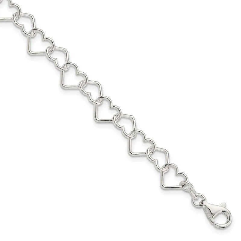 Unique Wedding Bracelets-Sterling Silver 7.5inch Polished Fancy Heart Link Bracelet