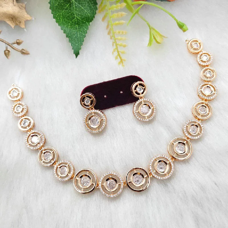 Customizable Gold Choker Necklaces-Aamrapali Rose Gold Plated AD Necklace Set