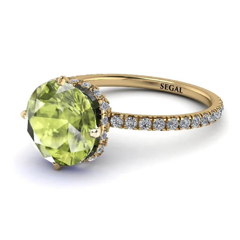 Personalized Gemstone Wedding Rings-Double Hidden Halo Peridot Engagement Ring - Angelina No. 701