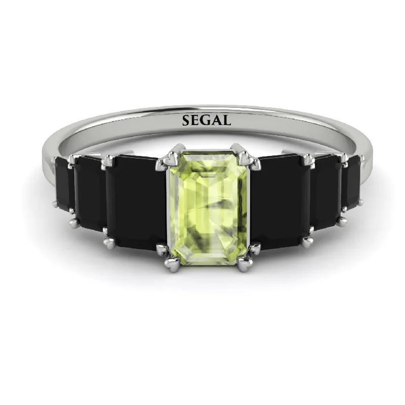 Luxury Gold Wedding Rings-Emerald Cut Peridot Geometrical Ring - Briella No. 709