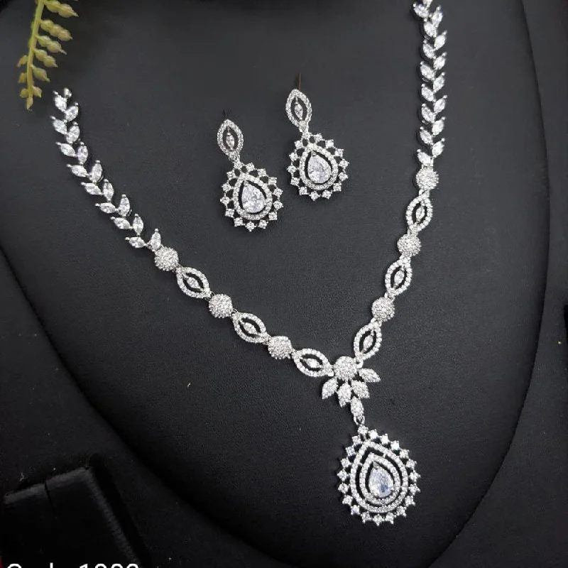 Modern Gemstone Necklaces-Aamrapali Silver Plated AD Necklace Set