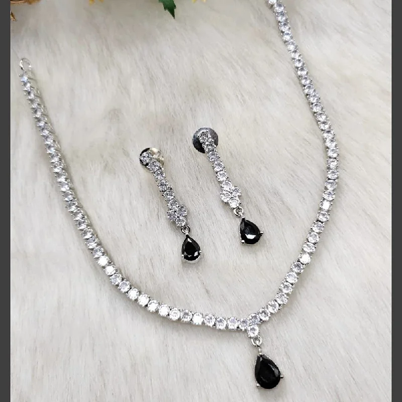 Long Silver Necklaces-Aamrapali Silver Plated AD Necklace Set