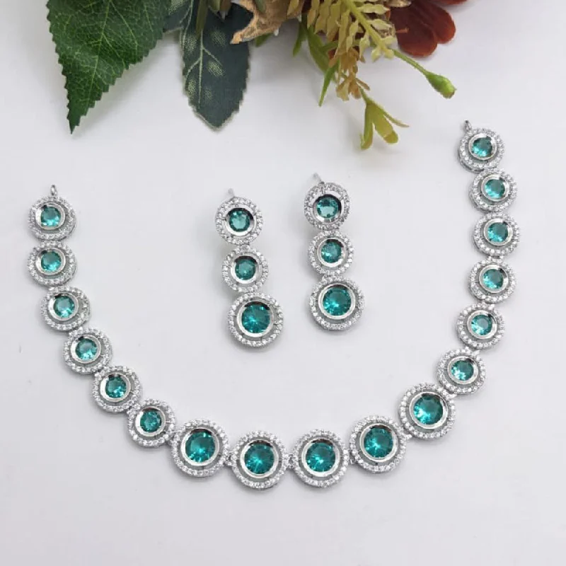 Fashionable Gemstone Necklaces-Aamrapali Silver Plated AD Necklace Set