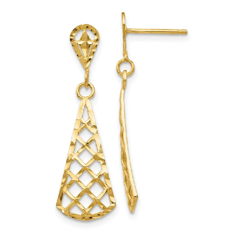 Vintage Gemstone Earrings-Diamond Cut Triangular Dangle Post Earrings in 14k Yellow Gold