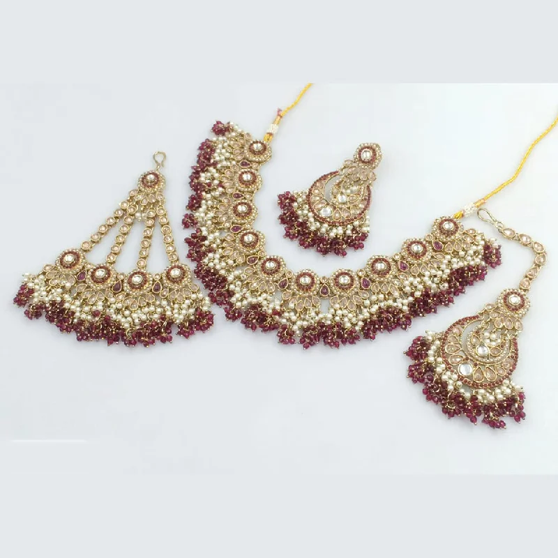 Antique Style Necklaces-JCM Gold Plated Crystal Stone And Pearls Necklace Set