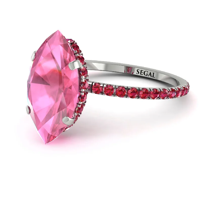 Sparkling Wedding Rings-Hidden Halo Marquise Pink Moissanite Engagement Ring - Journey No. 812