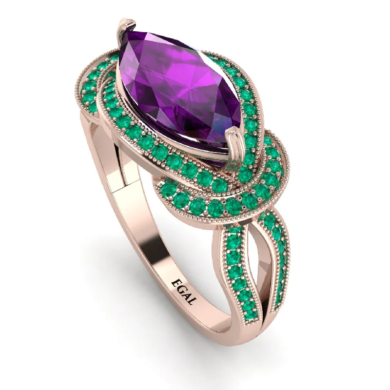 Bold Statement Wedding Rings-Milgrain Marquise Amethyst Engagement Ring - Marley No. 305