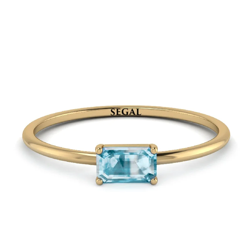 Personalized Engagement Rings-Minimalist Emerald Cut Aquamarine Ring - Isla No. 401