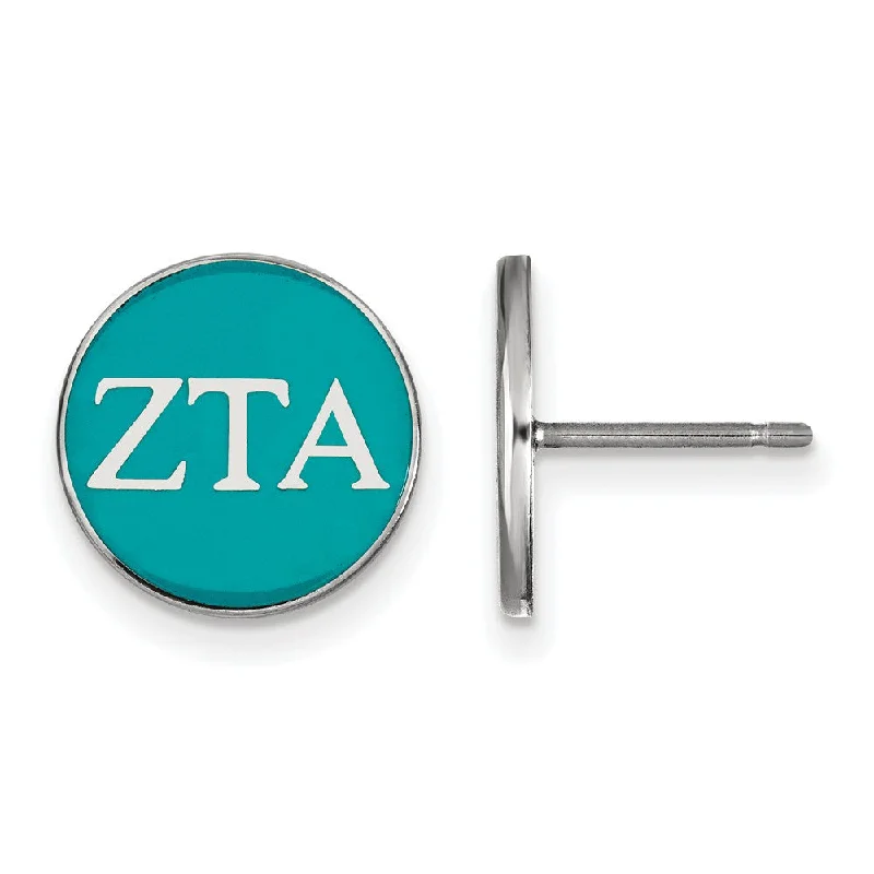 Gemstone Stud Earrings-Sterling Silver, Blue-Green Enamel Zeta Tau Alpha Post Earrings