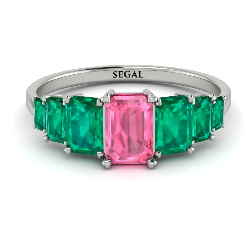 Luxury Diamond Wedding Rings-Emerald Cut Pink Moissanite Geometrical Ring - Briella No. 806