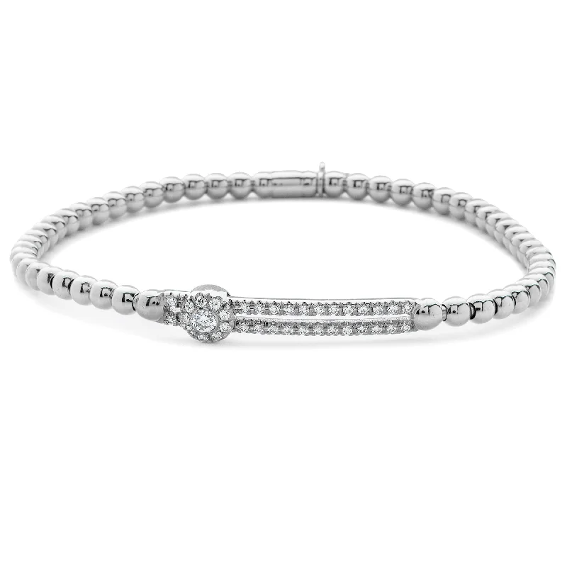 Colorful Beaded Bracelets-Hulchi Belluni Fidget Bracelet Single Pave Diamond Station White Gold