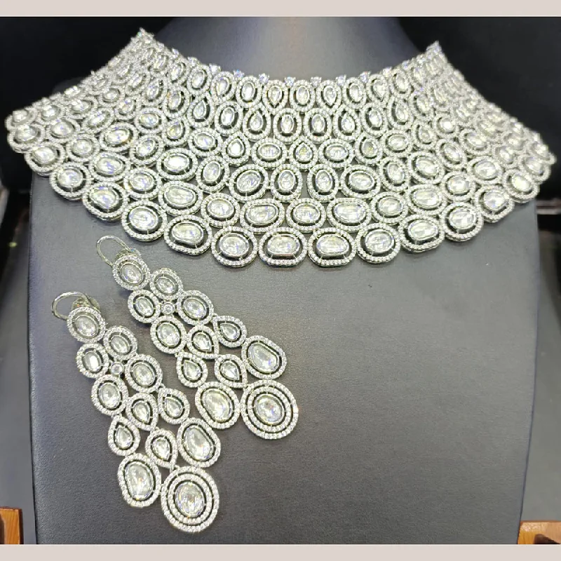 Classic Chain Necklaces-Jain Jewellers Silver Plated AD Stone Choker Necklace Set