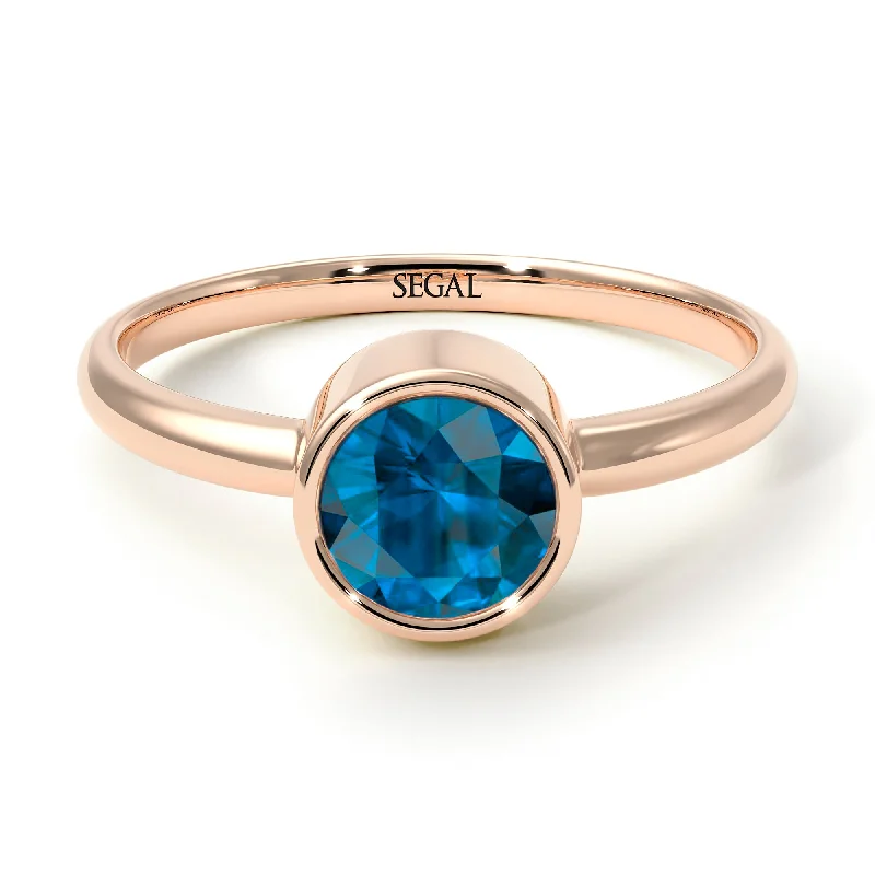 Trendy Engagement Rings-Solitaire Bezel Blue Topaz Ring - Emerson No. 502