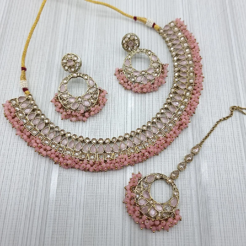 Trendy Gold Pendant Necklaces-JCM Gold Plated Crystal Stone And Pearls Necklace Set