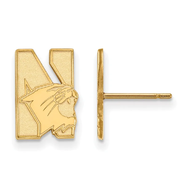 Trendy Gold Earrings-14k Gold Plated Silver Northwestern University Post Earrings