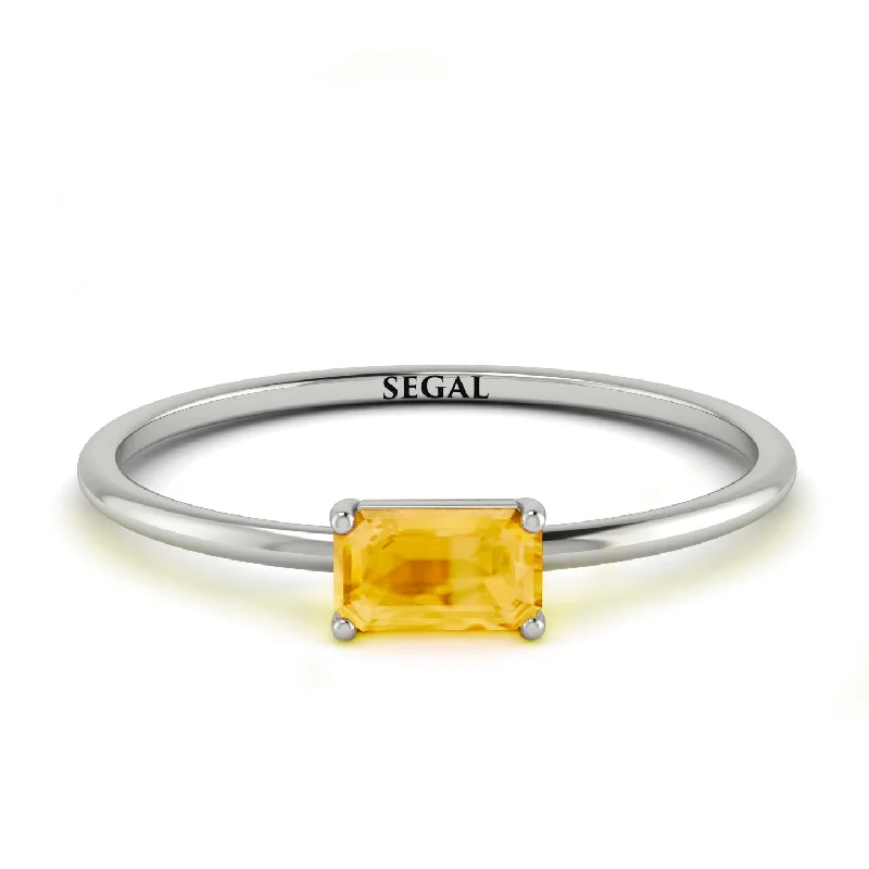 Bridal Engagement Ring Sets-Minimalist Emerald Cut Citrine Ring - Isla No. 603