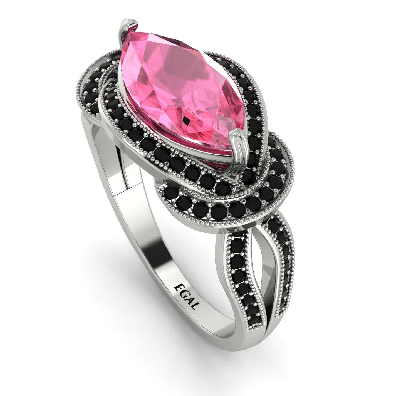 Modern Wedding Ring Sets-Milgrain Marquise Pink Moissanite Engagement Ring - Marley No. 809