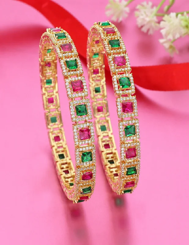 Wedding Bangle Bracelets-Designer Zircon Gold Plated Bangles ZBGL11007