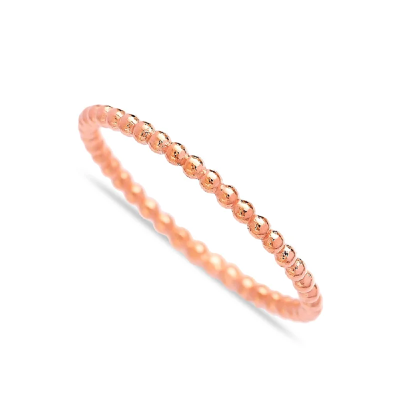 Customizable Bridal Rings-Turkish Sterling Silver Beaded Ring - Rose Gold Plated