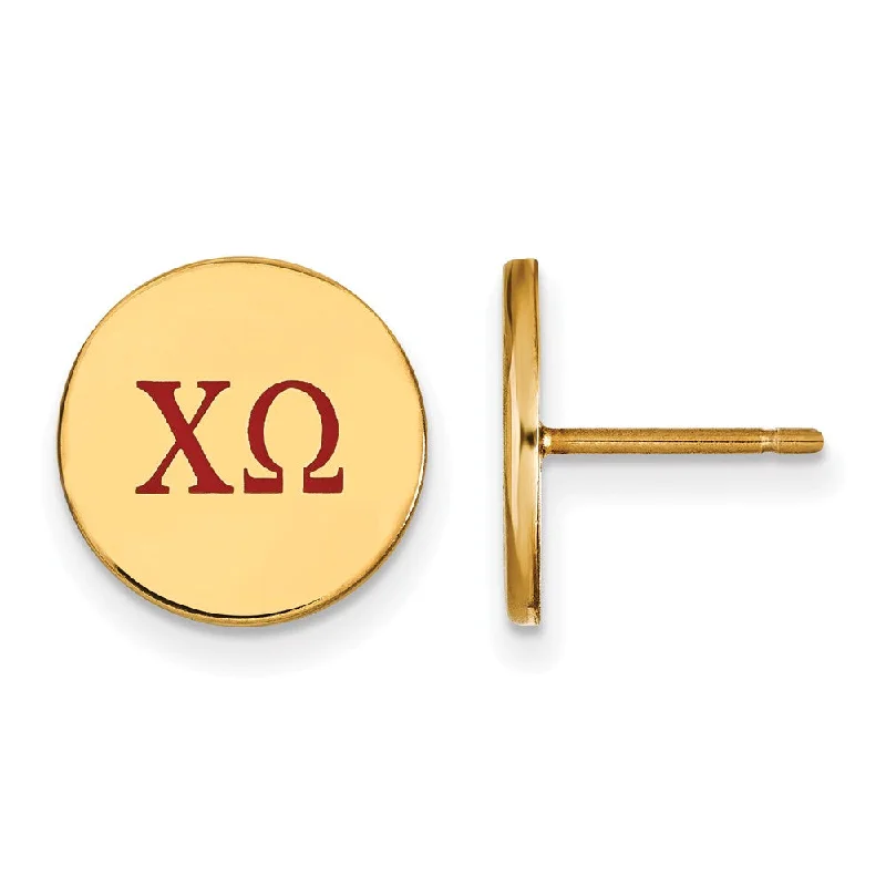 Trendy Drop Earrings-14K Plated Silver Chi Omega Enamel Greek Letters Post Earrings