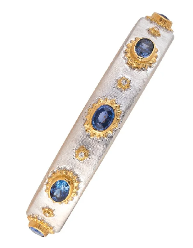 Luxury Beaded Bracelets-18k Yellow and White Gold, Sapphire and Diamond Bracelet