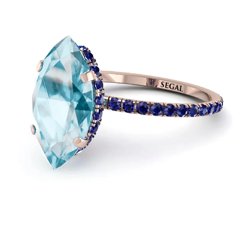 Customizable Diamond Rings-Hidden Halo Marquise Aquamarine Engagement Ring - Journey No. 414