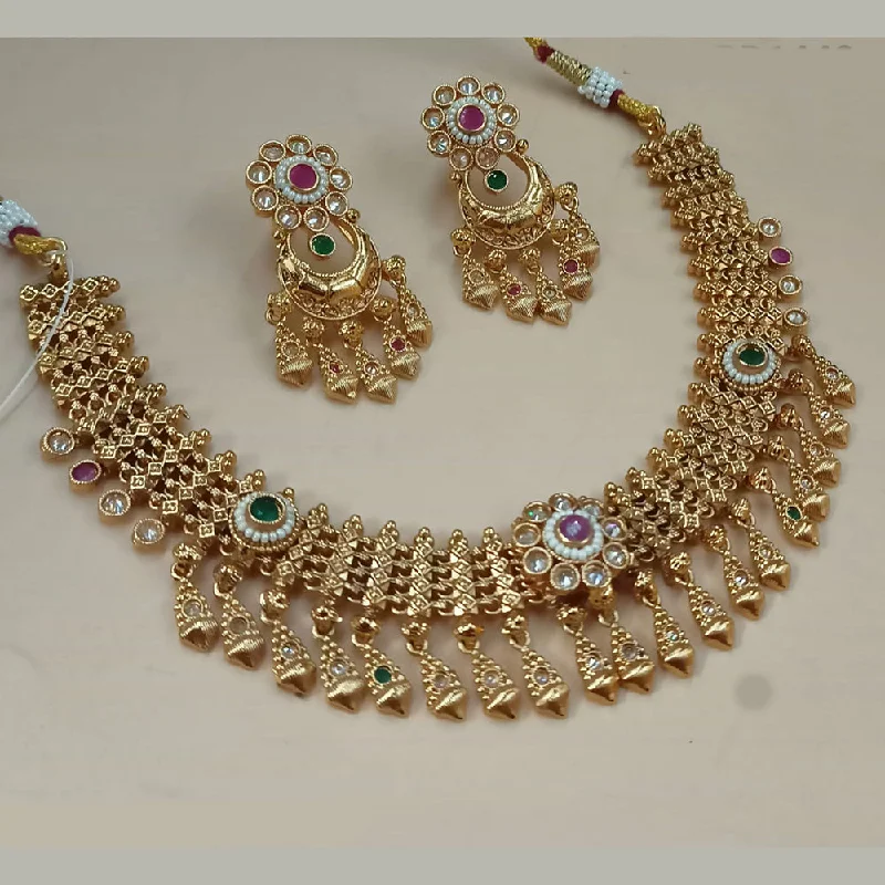 Beautiful Diamond Necklaces-Padmawati Bangles Gold Plated Crystal Stone And Pearls Necklace Set