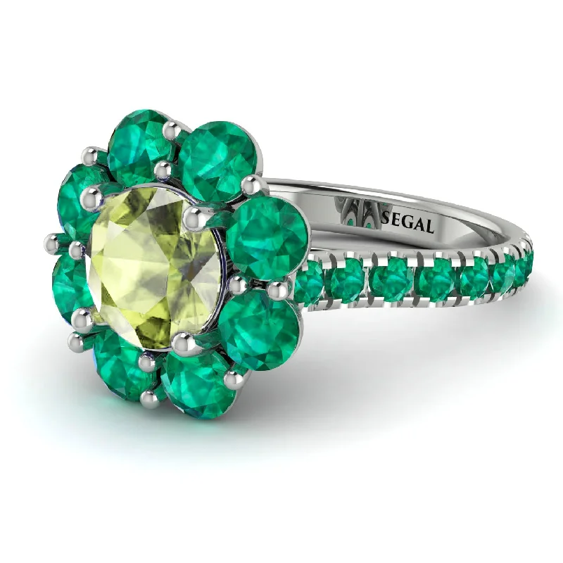 Colored Diamond Rings-Glamorous Peridot Halo Engagement Ring - Amaya No. 706