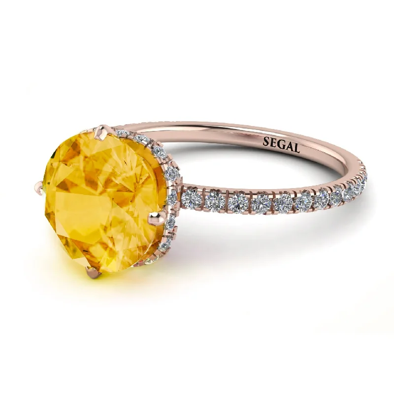 Silver Wedding Bands for Men-Double Hidden Halo Citrine Engagement Ring - Angelina No. 602