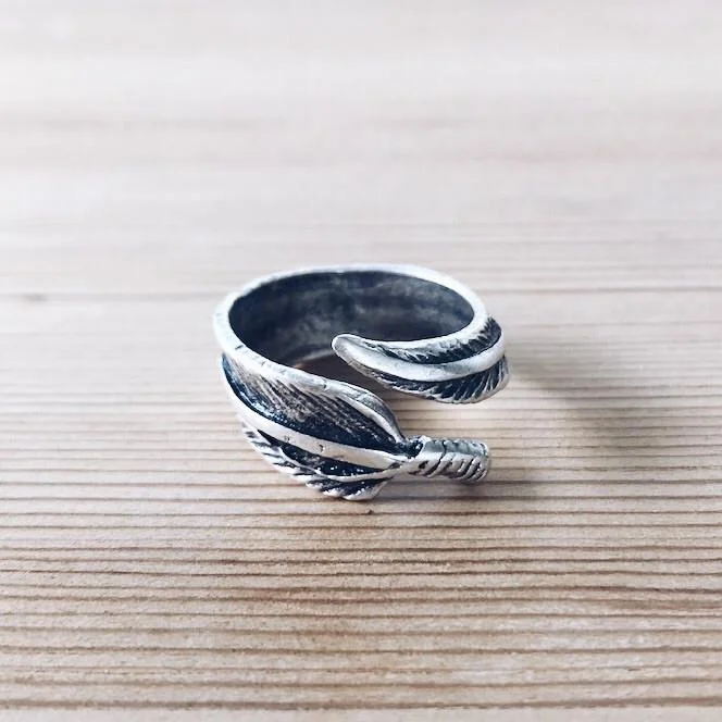 Custom Silver Rings-Anatolian Boho Ring - "Feather"