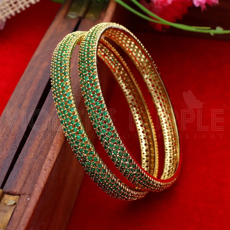 Bold Gold Bangles-Zirconia Bangles ZBGL10018/Green