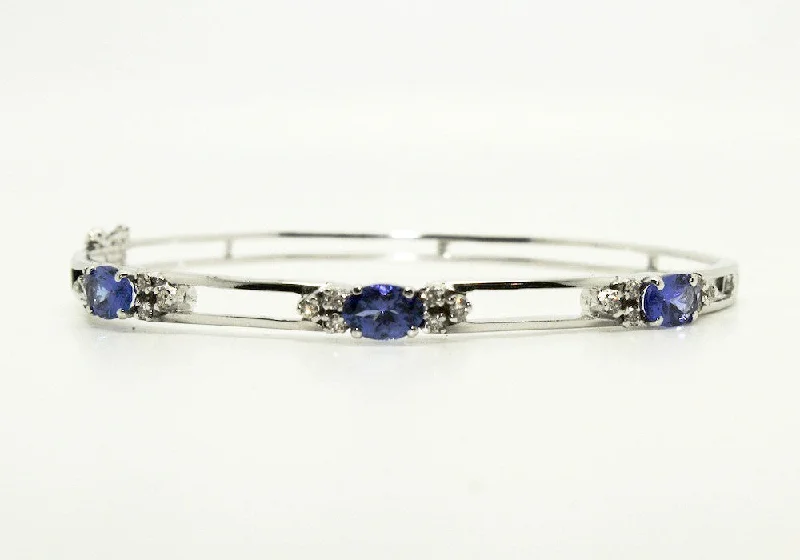 Handcrafted Silver Bangles-Tanzanite And Diamond Space  Bangle /Item code :BNG 6