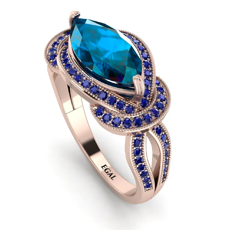 Wedding Bands for Women-Milgrain Marquise Blue Topaz Engagement Ring - Marley No. 514